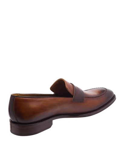 Shop Bruno Magli Men's Arezzo Burnished Leather Penny Loafers In Brown