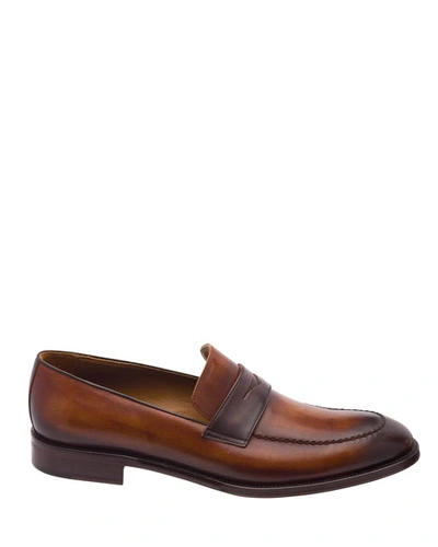 Shop Bruno Magli Men's Arezzo Burnished Leather Penny Loafers In Brown