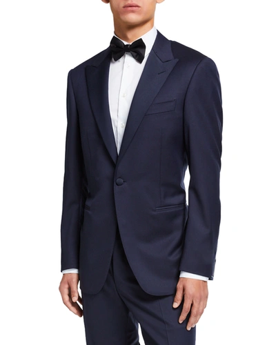 Shop Canali Wool Two-piece Tuxedo Suit With Satin Peak Lapel In Navy