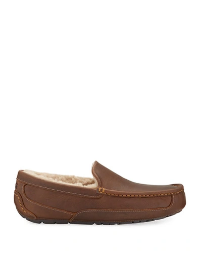 Shop Ugg Men's Ascot Leather Slippers In Brown