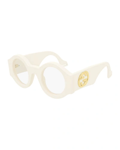 Shop Gucci Chunky Round Acetate Sunglasses In Ivory