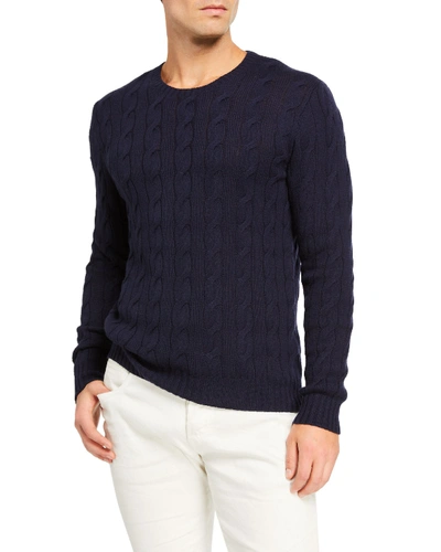 Shop Ralph Lauren Cashmere Cable-knit Crewneck Sweater, Navy