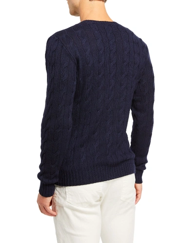 Shop Ralph Lauren Cashmere Cable-knit Crewneck Sweater, Navy