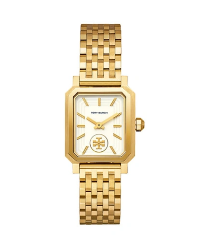 Shop Tory Burch 27mm Robinson Bracelet Watch W/ Moving Logo, Gold