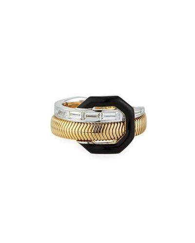 Shop Nikos Koulis Two-tone 18k Black Enamel & Diamond Feelings Ring