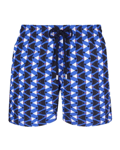 Shop Vilebrequin Men's Moorea Re Mi Fa Soles Swim Trunks In Bleu Royal