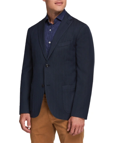 Shop Boglioli Men's Herringbone Two-button Jacket In Blue