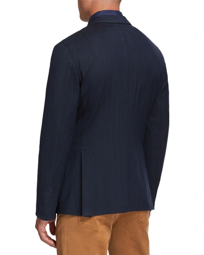 Shop Boglioli Men's Herringbone Two-button Jacket In Blue