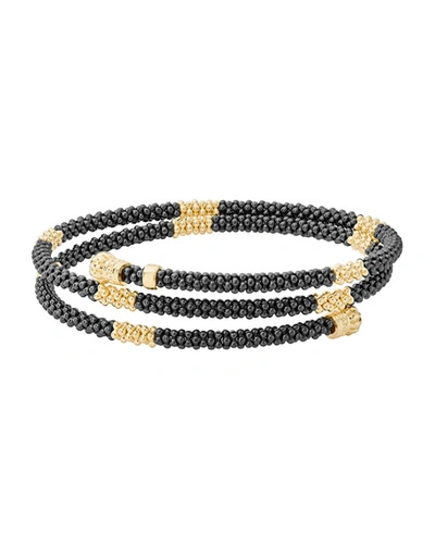 Shop Lagos Black Caviar & 18k Gold Medium Striped Coil Bracelet