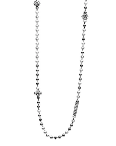 Shop Lagos Caviar Icon Fluted Station Necklace In Silver