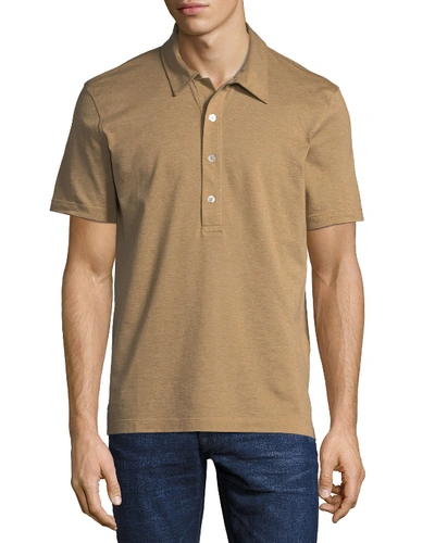 Shop Tom Ford Heathered Jersey Short-sleeve Polo Shirt In Camel
