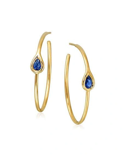 Shop Maria Canale 18k Gold Oval Post Hoop Earrings With Sapphire