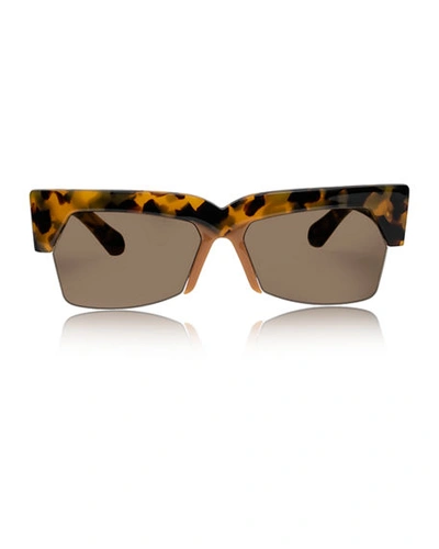 Shop Karen Walker Ezra Semi-rimless Cat-eye Sunglasses In Tortoise/brown