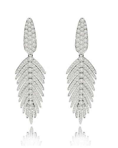 Shop Sutra 18k White Gold & Diamond Feather Drop Earrings