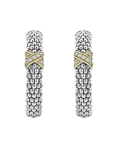 Shop Lagos Embrace Diamond-x Hoop Earrings W/ 18k Gold
