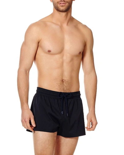 Shop Vilebrequin Men's Unis Stretch-solid Swim Trunks In Noir
