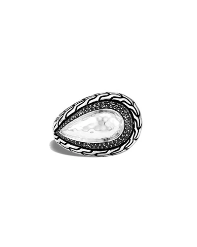 Shop John Hardy Classic Chain Hammered Pear Ring W/ Black Spinel In Black Sapphire