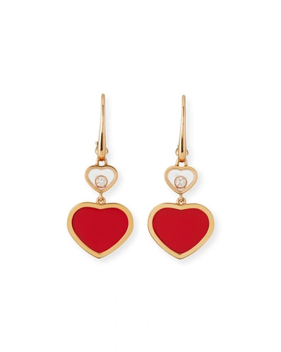 Shop Chopard Happy Hearts 18k Rose Gold Diamond & Carnelian Double-drop Earrings