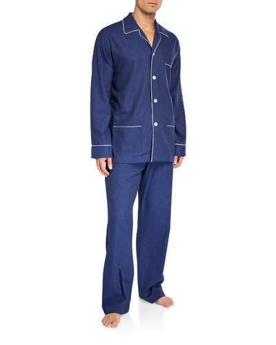 Shop Derek Rose Men's Balmoral 3 Cotton Pajamas W/ Piping In Navy