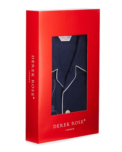 Shop Derek Rose Men's Balmoral 3 Cotton Pajamas W/ Piping In Navy