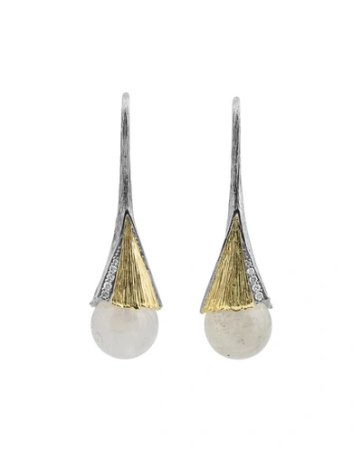 Shop Michael Aram Ginkgo Leaf Drop Earrings With Diamonds & Moonstone