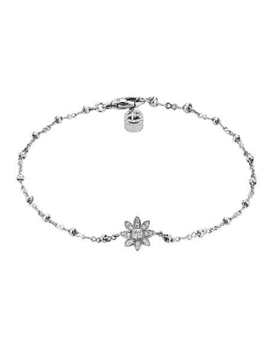 Shop Gucci 18k White Gold Diamond Flora Gg Bracelet