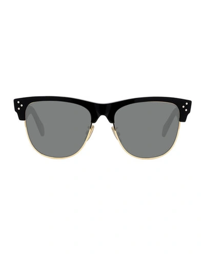 Shop Celine Round Acetate & Metal Sunglasses In Black