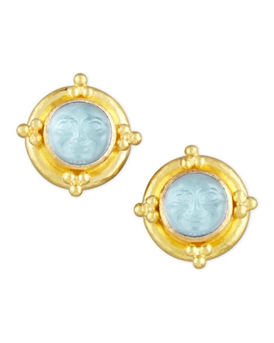Shop Elizabeth Locke Man-in-the-moon Intaglio Stud Earrings, Light Aqua