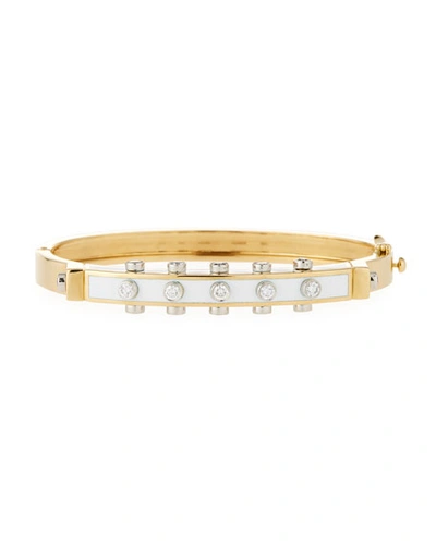 Shop David Webb Motif Studlette 18k Gold & Enamel Bangle Bracelet With Platinum-set Diamonds, White