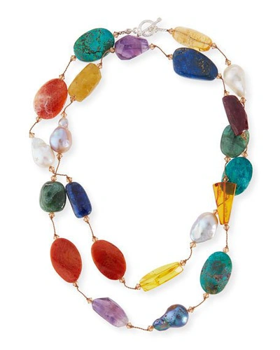 Shop Margo Morrison Multi-stone & Pearl Hand-knotted Necklace, 35"