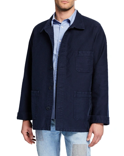 Shop Le Mont St Michel Men's Stone-washed French Worker Jacket In Blue
