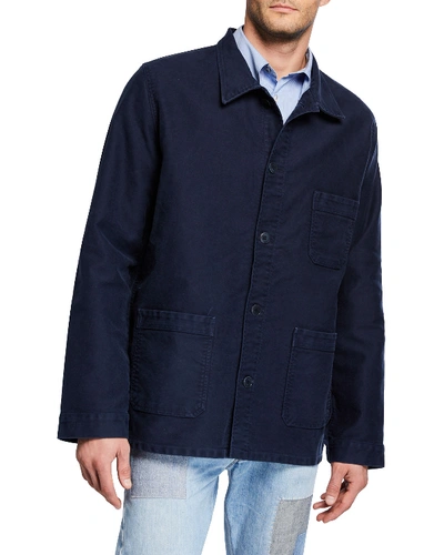 Shop Le Mont St Michel Men's Stone-washed French Worker Jacket In Blue