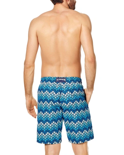 Shop Vilebrequin Men's Herringbone Turtle Print Swim Trunks In Bleu Marine