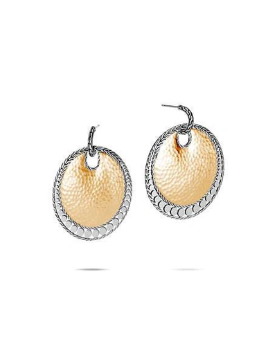 Shop John Hardy Dot Hammered Round Earrings W/ 18k Gold In Gold And Silver