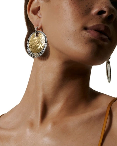 Shop John Hardy Dot Hammered Round Earrings W/ 18k Gold In Gold And Silver