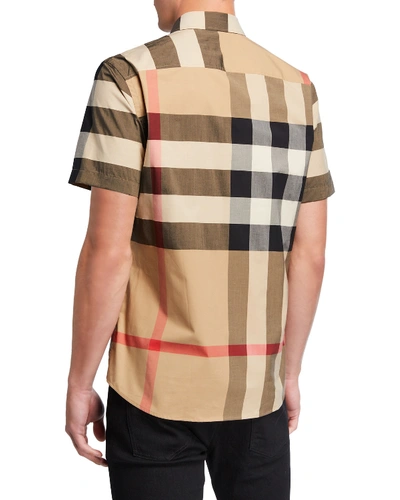 Shop Burberry Men's Somerton Check Short-sleeve Sport Shirt In Beige