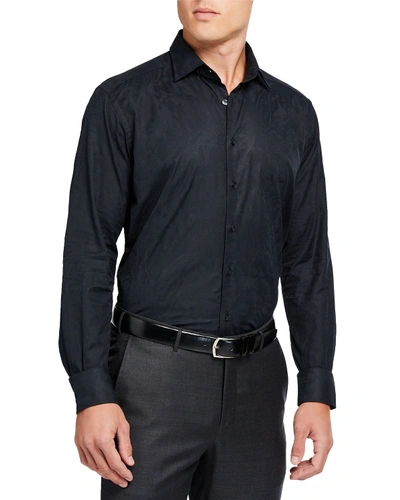 Shop Etro Men's Paisley Jacquard Dress Shirt In Black