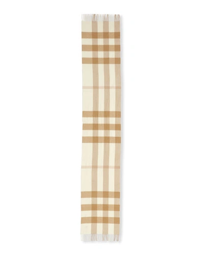 Shop Burberry Half Mega Check Cashmere Scarf In White/alabaster