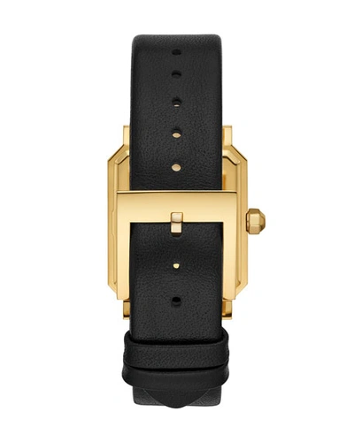 Shop Tory Burch 27mm Robinson Leather Watch W/ Moving Logo, Black