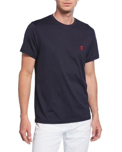 Shop Burberry Men's Parker Logo-embroidered T-shirt In Navy