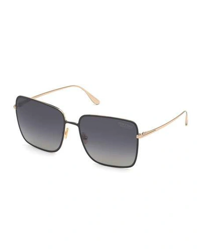 Shop Tom Ford Heather Square Metal Sunglasses In Smoke