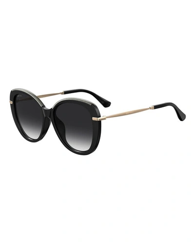 Shop Jimmy Choo Phebefs Round Propionate Sunglasses In Black