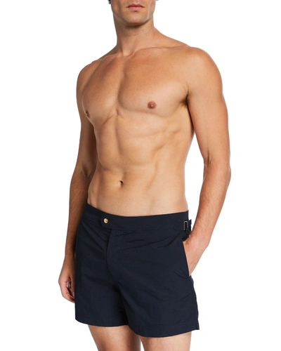 Shop Tom Ford Men's Solid Swim Trunks, Navy Blue