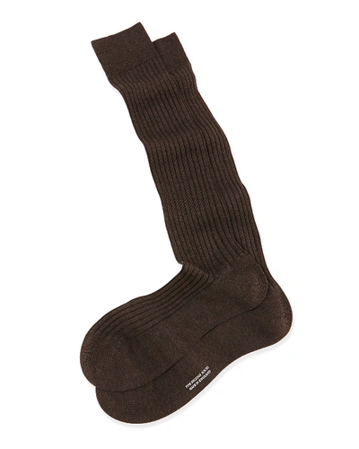Shop Pantherella Men's Over-the-calf Ribbed Lisle Socks In Dark Gray