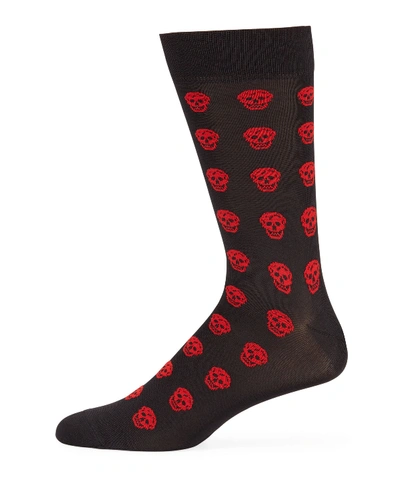 Shop Alexander Mcqueen Men's Skull Pattern Socks In Black/red