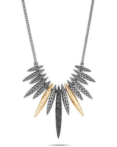 Shop John Hardy Classic Chain Mixed-spear Necklace W/ 18k Gold & Black Spinel In Black Sapphire