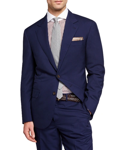 Shop Brunello Cucinelli Men's 150gr Travel Solid Wool-silk Two-piece Suit In Blue