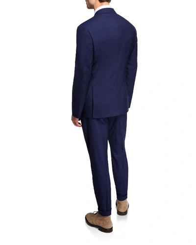 Shop Brunello Cucinelli Men's 150gr Travel Solid Wool-silk Two-piece Suit In Blue