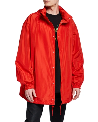 Shop Balenciaga Men's Tonal Logo Raincoat In Red Pattern