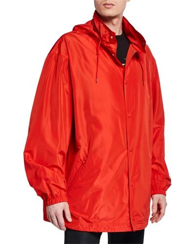 Shop Balenciaga Men's Tonal Logo Raincoat In Red Pattern